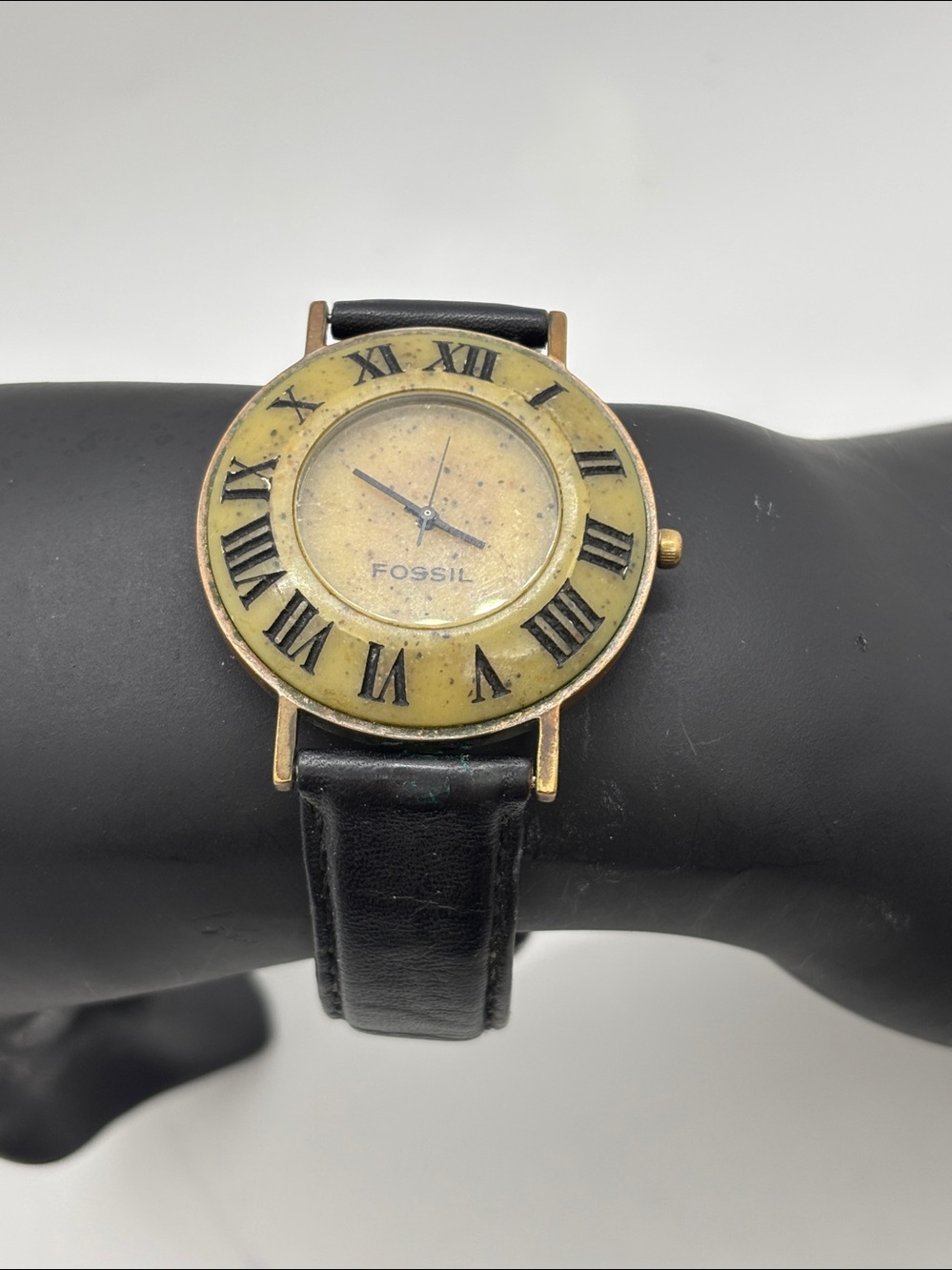 Fossil Men's Watch BW-6730 Vintage Stone Dial Woven Leather Band Roman Numerals
